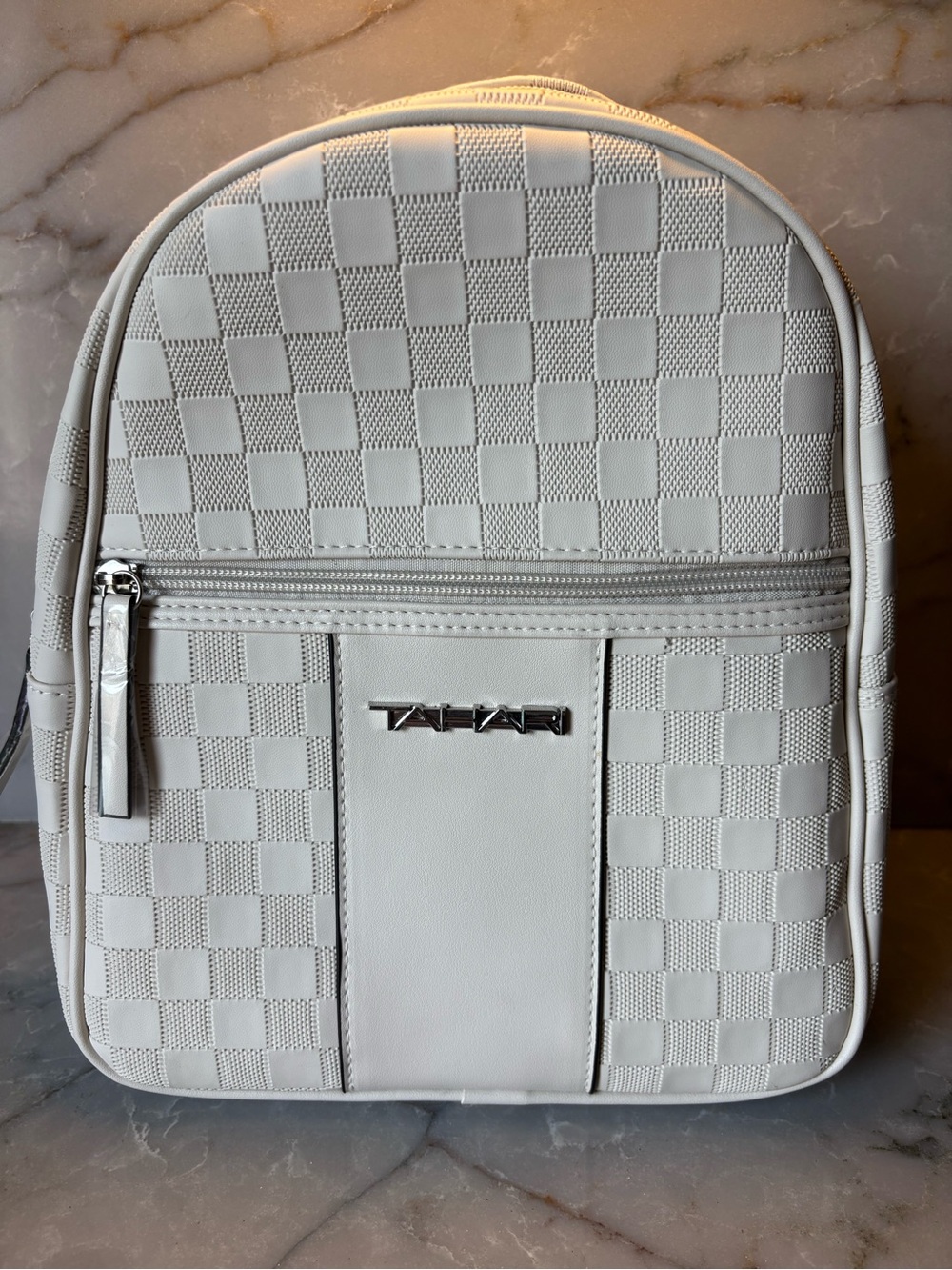 Tahari White Check Mini Backpack Bone Color Dome NWT $149 MSRP